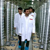 President Ahmadinejad tours centrifuges at Natanz in 2008. 