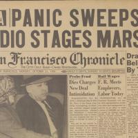 SF Chronicle Oct 31 6am Extra with headline 'Panic Sweeps U.S. as Radio Stages Mars Raid'