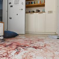 Bloodstained floor of house in Kibbutz Nahal Oz after Hamas attack